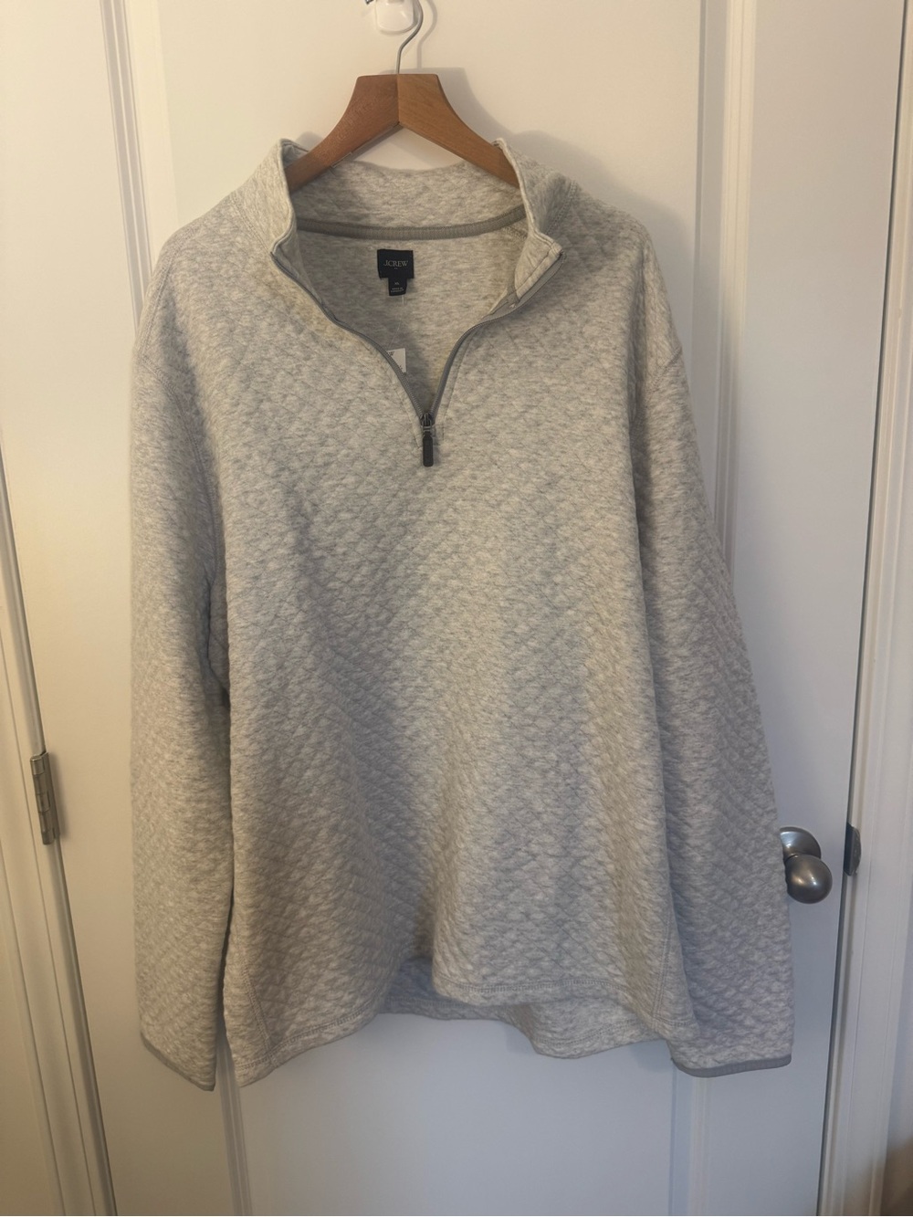 J. Crew Quilted Light Gray Men's Half-Zip Sweater